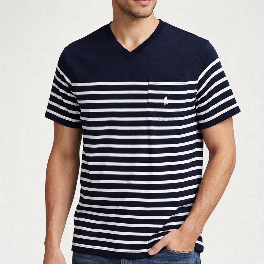 Polo by Ralph Lauren men’s Navy and White Striped Tees size L 100% cotton